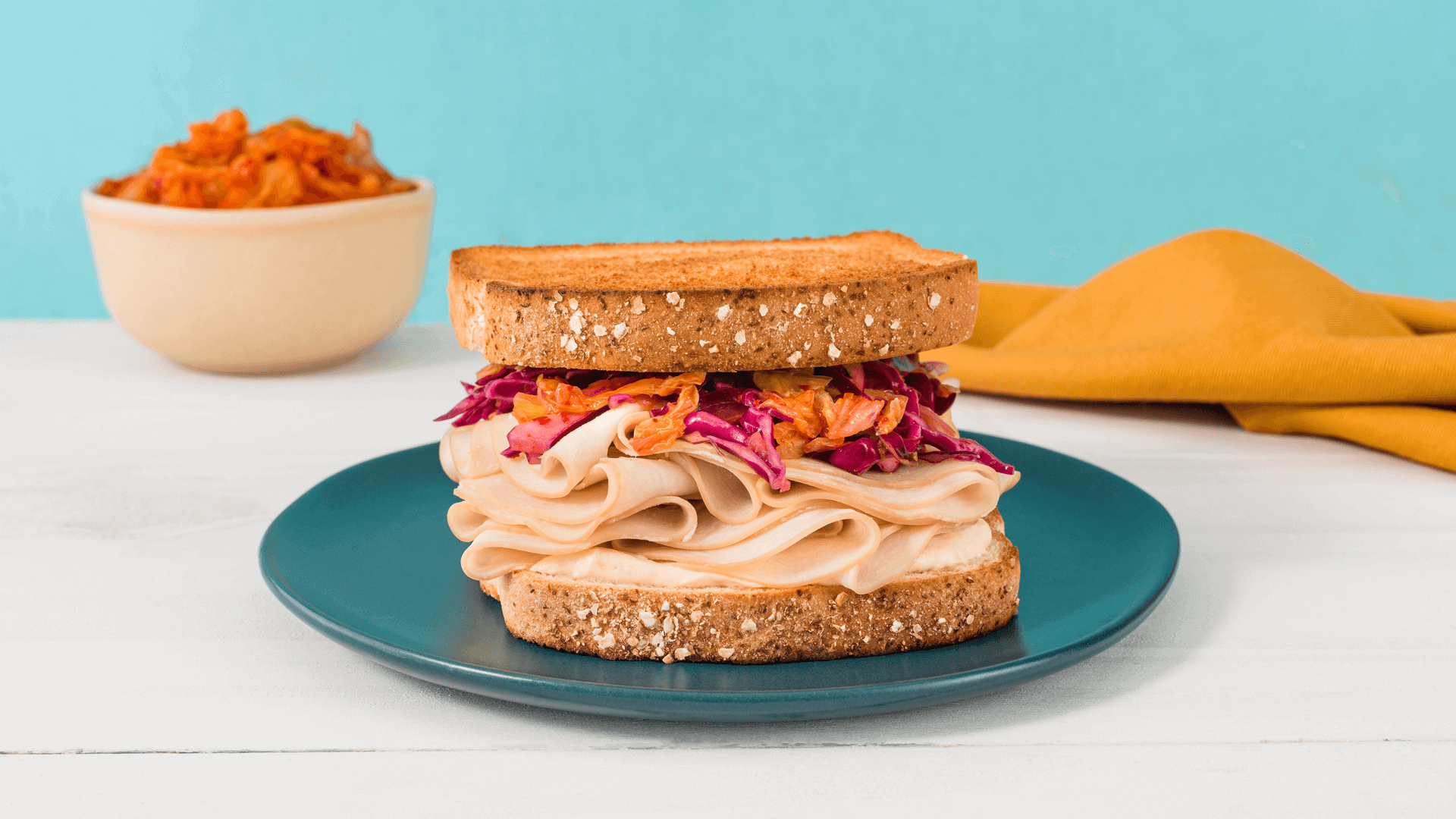 Turkey Sandwiches with Kimchi Slaw and Miso Sauce