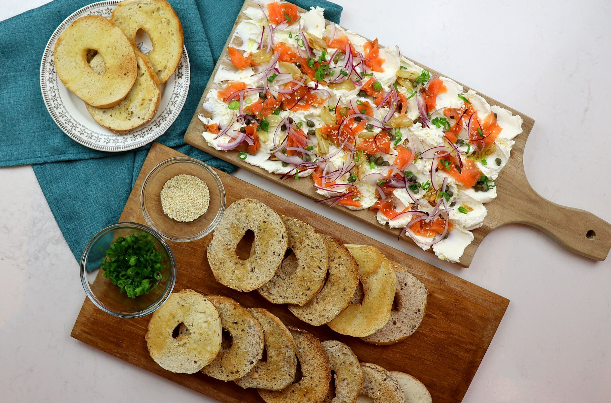 CREAM CHEESE SMOKED SALMON BOARD WITH BAGEL CHIPS